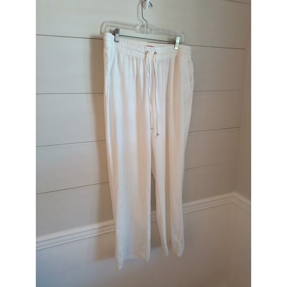 Guess Reagan Linen Pant Women's Size L White Elastic Waist Wide Leg Pockets - Picture 8 of 16